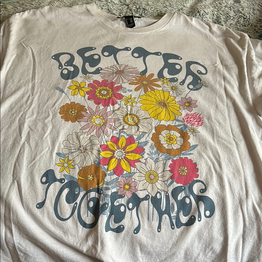 Floral Graphic Tee with 'Better Together' Print